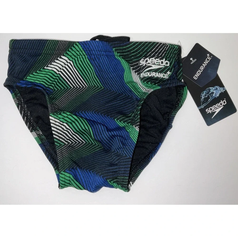 NIP Mens Speedo Competitive Endurance+ Precision Brief Swim Trunks Blue Green 22